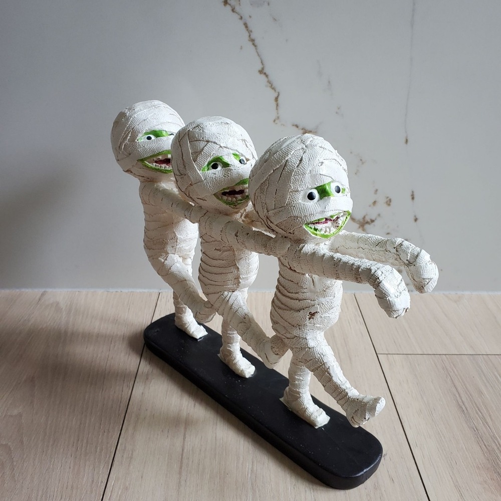 Halloween Mummy Figurine Resin Walking Trio Tabletop Decor Spooky Night